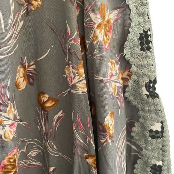 Easel Green Floral Artsy Long Sleeve Boho Peasant Top Women’s Size Small 4 6 - Picture 4 of 7